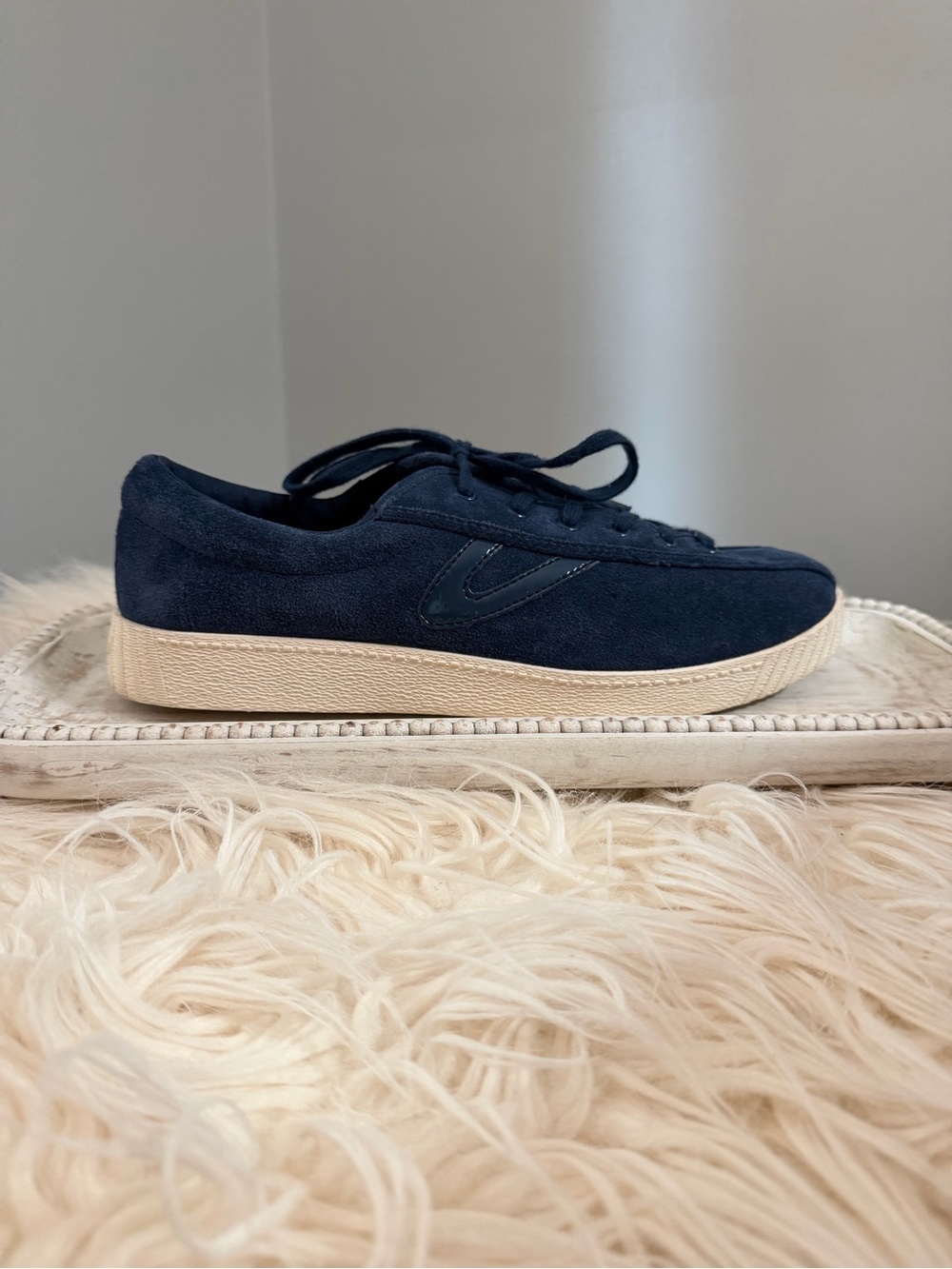 Tretorn Navy Suede Sneakers with Cream Sole